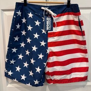 World Calhoun Swim Board Shorts Men Size XL Stars Stripes Patriotic USA Flag NWT